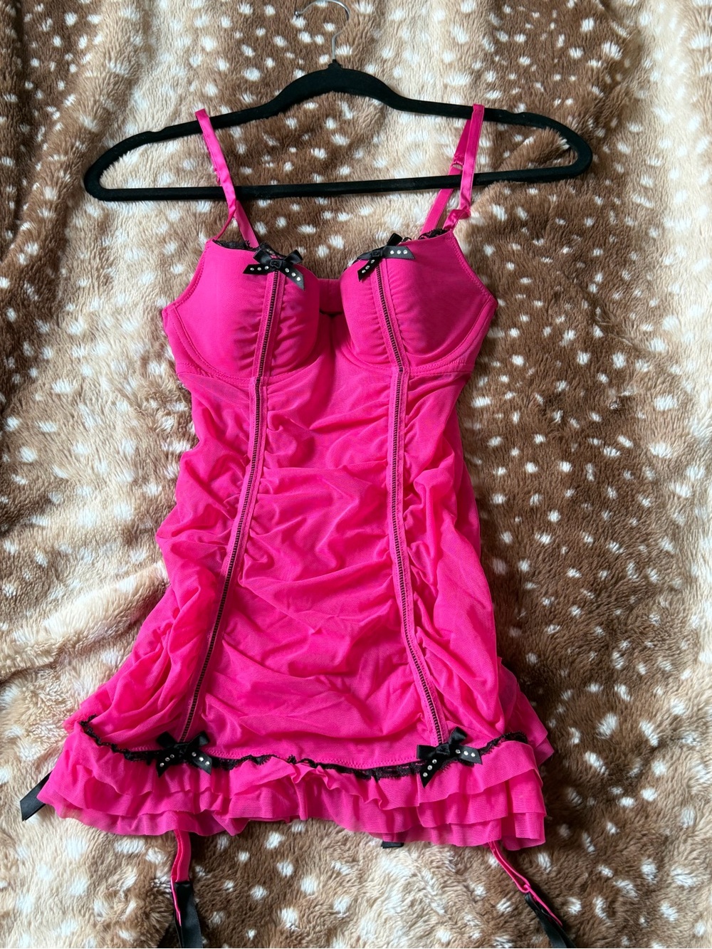VS Hot Pink Lace-Trim Chemise with Garter Straps